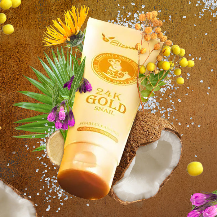 Milky Piggy 24K Gold Snail Foam Cleansing With Ingredient Background