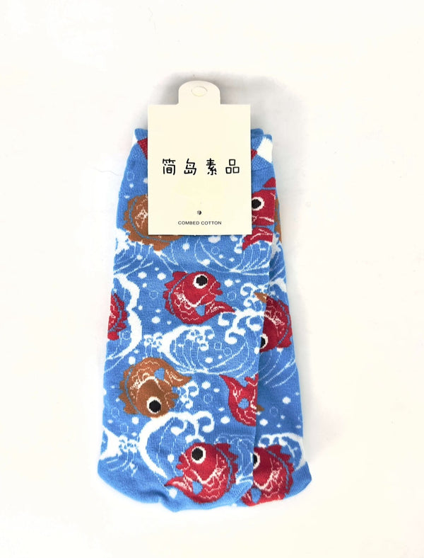 Japanese Print Socks (Koi Fish - Light Blue)